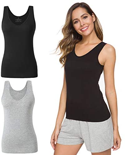 Xelky Womens 4 Pack Tank Tops V Neck Undershirt Lightweight Plain Sleeveless Shirts Stretch Basic Wide Strap Tanks(S-XXL)