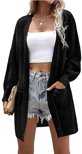Dyexces Women's Cardigan Sweater Loose Open Front Long Sleeve Knit Chunky with Pocket