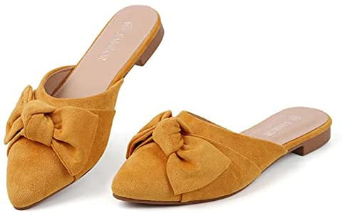 Samilor Mules for Women Flats Comfortable Slip On Pointed Toe Women's Flats Backless Loafers Casual Flat Shoes Women