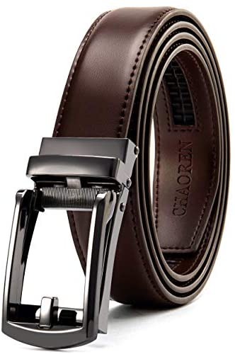 Leather Ratchet Belt 1 1/4" Comfort with Click Buckle, CHAOREN Dress Belt Adjustable Trim to Exact fit