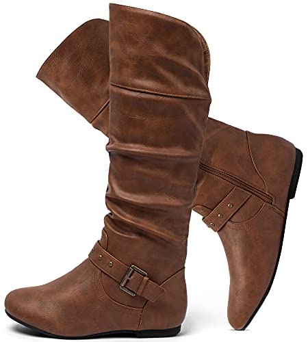katliu Women's Slouchy Mid Calf Boots Zip up Flat Boots