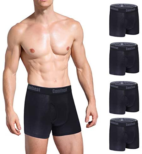 Men's 4-Pack Boxer Briefs Bamboo Rayon Ultra Soft Comfy Underwear with Fly