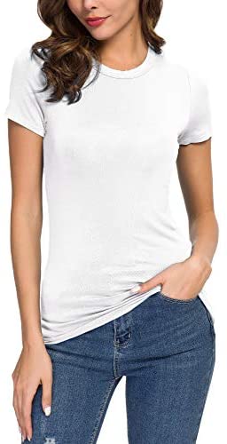 Women's Crewneck Slim Fitted Short Sleeve T-Shirt Stretchy Bodycon Basic Tee Tops