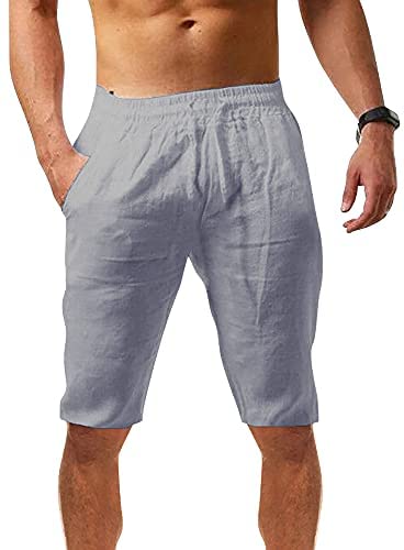 Karlywindow Mens Linen Pants Casual Loose Lightweight Drawstring Elastic Waist Summer Yoga Beach Trousers