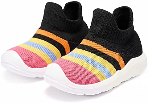 konhill Toddler Boys Girls Shoes Kids Walking Trainers Soft Knit Lightweight Tennis Cute Sneakers Elastic Socks