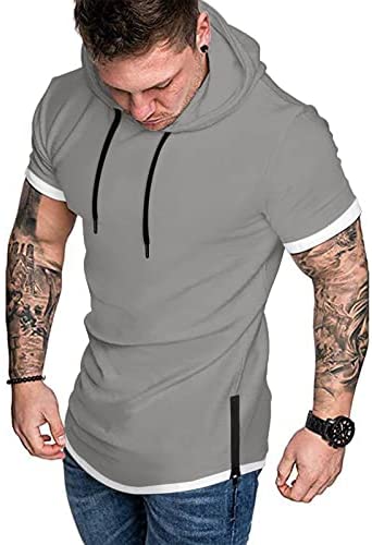 iWoo Mens Hooded T-Shirts Casual Lightweight Workout Hoodie Long/ Short Sleeve Hoodies Pullover Tee Tops Double Zips