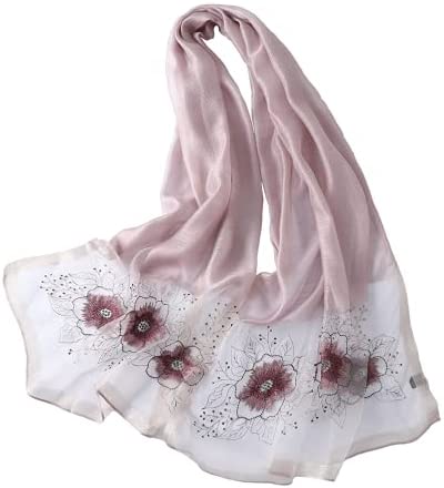 WINCESS YU Women Mulberry Silk Scarf Long & Large Embroidered Floral Pattern Shawl and Wraps Neckerchief for Hair & Neck