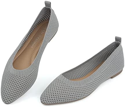 MUSSHOE Flats for Women Mesh Knit Comfortable Women's Flats Memory Foam Slip on Pointed Toe Flats Shoes Women