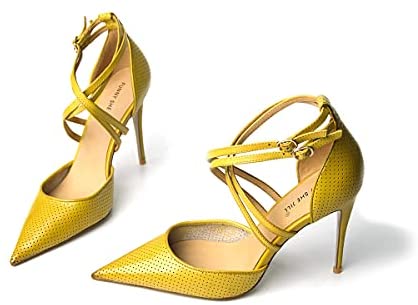 FSJ Women High Heel Stiletto Ankle Strap Sandals Pointed Toe Hollow Pumps Genuine Leather Dress Shoes Cross Strips Buckle Shoes