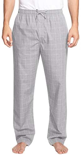 Men Cotton Linen Pajama Pants Elastic Drawstring Waist Sleepwear Plaid Pj Bottoms
