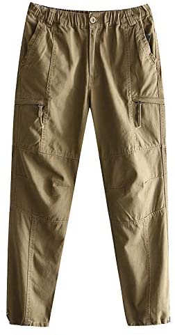 Men's Tapered Leg Elastic Waistband Button Zip Closure Outdoor Jogger Pants