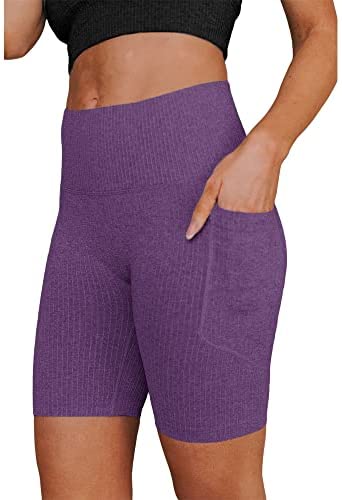 Women's High Waisted Seamless Biker Shorts Tummy Control Butt Lifting Gym Workout Yoga Leggings with Pocket