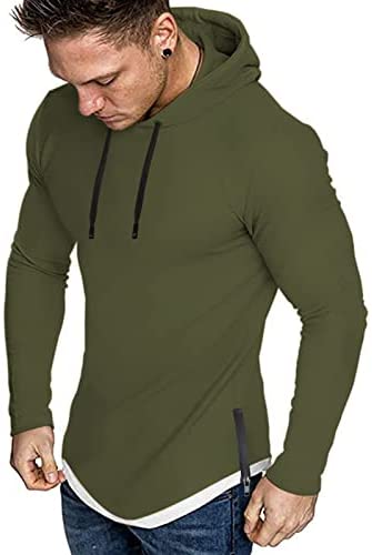 iWoo Mens Hooded T-Shirts Casual Lightweight Workout Hoodie Long/ Short Sleeve Hoodies Pullover Tee Tops Double Zips