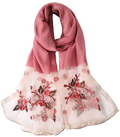 WINCESS YU Women Mulberry Silk Scarf Lightweight Embroidered Floral Shawl Wraps Beach Gauze Blanket Shawl for All Season