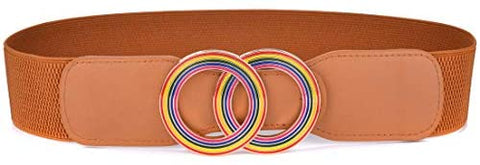 Beltox Women’s Elastic Stretch Wide Waist Belts w Double Rings Gold/Silver Buckle …