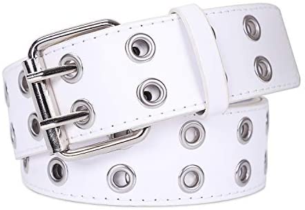 Double Grommet PU Leather Belt for Women/Men Punk metal Jean Belt Wide 1.5 Inch