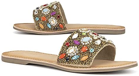 Torgeis Women's Calypso Slide Flats Sandals, Round Open Toe, Thermoplastic Rubber Outsole