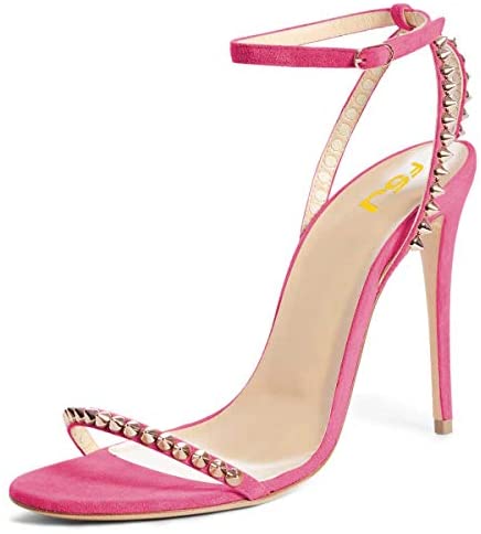 FSJ Women Rivets Studded Ankle Strap Sandals Fashion Open Toe High Heels Stilettos Summer Shoes Size 4-15 US