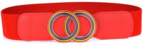 Beltox Women’s Elastic Stretch Wide Waist Belts w Double Rings Gold/Silver Buckle …