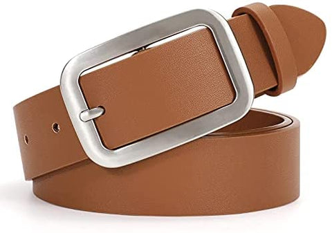Women Leather Belts for Jeans Pants Fashion Ladies Dress Belt with Solid Pin Buckle