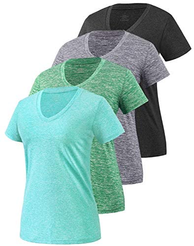 Xelky 3-4 Pack Women's Dry Fit Tshirt Short Sleeve Moisture Wicking Athletic Shirts Sport Activewear Tee V Neck Workout Top