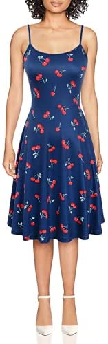 TIMSEM Women's Sleeveless Adjustable Strappy Summer Floral Flared Swing Dress