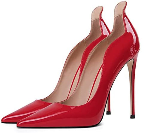 FSJ Women Pointed Toe High Heels Sexy Stiletto Pumps Slip On Faux Leather Rhinestone Heeled Sparkly Prom Wedding Dress Shoes Size 4-15 US