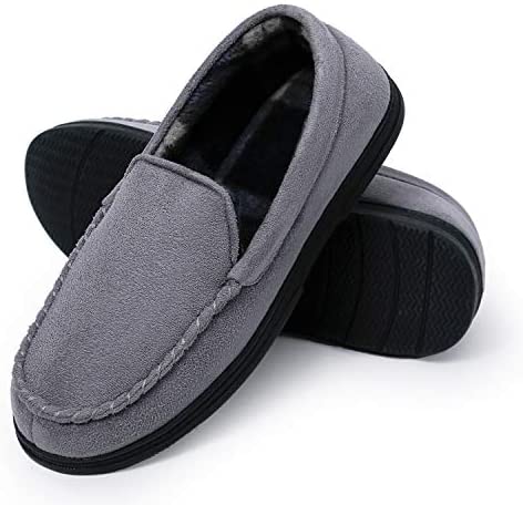 mysoft Men's House Slippers Memory Foam Classic Moccasin Slip on Shoes Anti-Slip Sole Indoor Outdoor