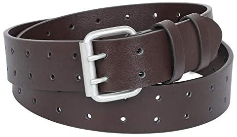 Men's Double Prong Belt, 2 Holes Leather Jeans Belt for Men 1.57 inches Wide