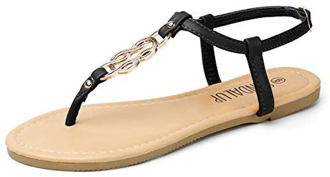 SANDALUP Thong Flat Sandals with Ring Metal Buckle for Women Summer
