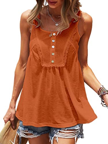 Womens Tank Tops Scoop Neck Waffle Sleeveless Vest Summer Solid Color Lace Cami Tees Shirts