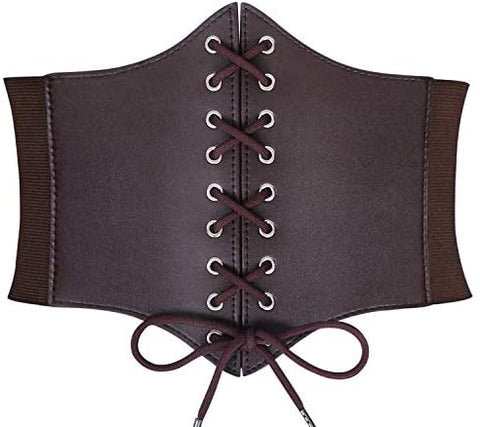 Black Corset Waist Belt for Women, Wide Elastic Tie Waspie Belt for Dresses 4.7inch