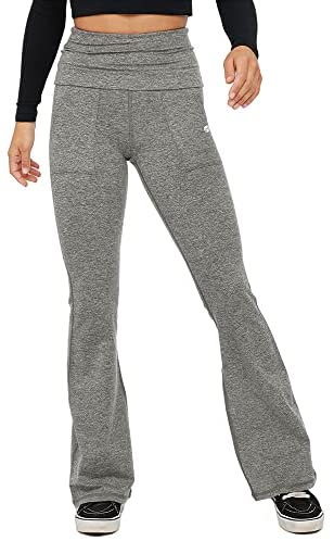 Womens Flare Yoga Pants High Waisted Foldover Workout Leggings with Pockets