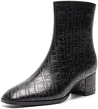 WAYDERNS Women's Square Toe Microfiber Zip Crocodile Print Chunky Low Heel Ankle High Boots 2 Inch