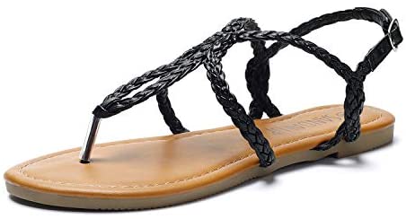 SANDALUP Women's Braided Strap Thong Flat Sandals