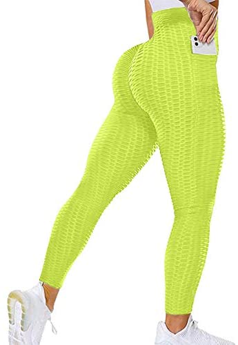 Women's Bubble Hip Butt Lifting High Waist Leggings Honeycomb Textured Tummy Control Yoga Pants Pocket Sport Tights