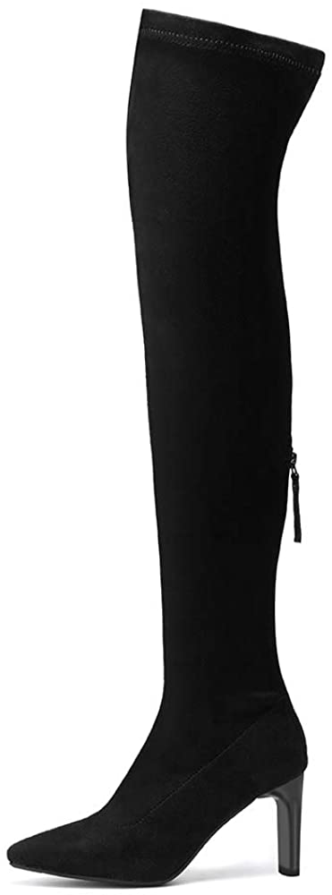 Tale Women's Covered Square Heel Pointed Toe Stretchy Suede Over The Knee Thigh High Heel Boots Fashion Autumn Winter Long Boots