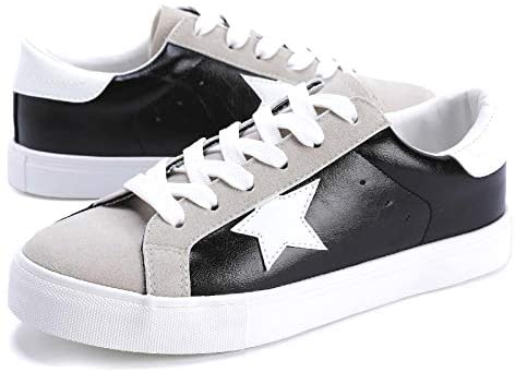 Womens Fashion Star Sneakers Lace Up Platform Glitter Low Top Comfort Walking Running Shoes