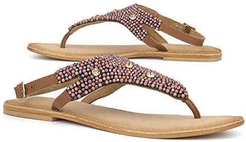 Torgeis Women's Vega Slingback T-Strap Thong Flats Flip-Flops Sandals, Round Open Toe, Leather Outsole