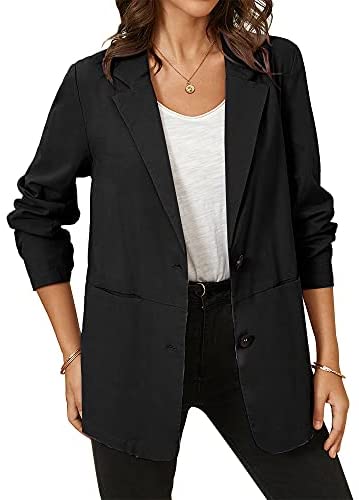 Aoysky Womens Long Sleeve Two Button Casual Blazer Open Front Lapel Pocket Blazer Jackets