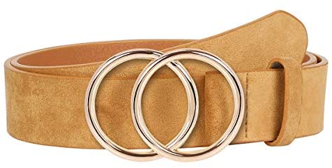 Women’s Leather Ring Belt for Jean, Mothers Day Gifts Double Circle Buckle Belts