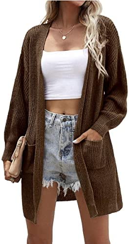 Dyexces Women's Cardigan Sweater Loose Open Front Long Sleeve Knit Chunky with Pocket