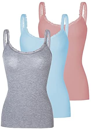 Women's 3-Pack Slim-Fit Lace Camisoles Stretchy Comfy Top Underwear