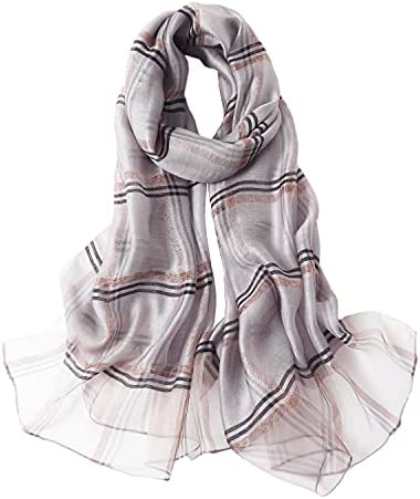 WINCESS.YU Classic Plaid Mulberry Silk Scarf for for All Season Lightweight Sunscreen Satin Shawl Wraps for Women Neckerchief