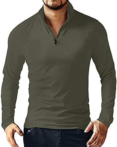 Men's Quarter Zip Long Sleeve Polo Shirt V Neck Casual Basic Slim Fit Cotton Shirts Tops