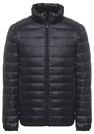 Men's Stand Collar Lightweight Long Sleeve Zip Warm Solid Down Jackets Fashion Coat