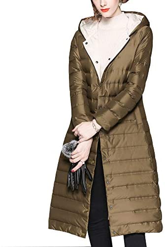 Women's Hood Knee Length Buckle Fashion Down Jackets Solid Long Sleeve Coat