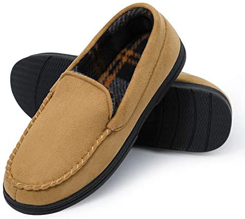 mysoft Men's House Slippers Memory Foam Classic Moccasin Slip on Shoes Anti-Slip Sole Indoor Outdoor