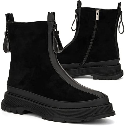 Torgeis Women’s Moira Fashion Casual Micro Suede Zipper Heel Ankle Boots, Round-Toe, Rubber Outsole