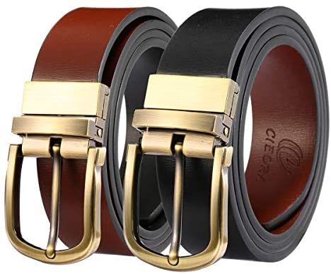 Men's Belt, CIEORA Leather Reversible Belt for Mens Dress Casual Work 1 3/8" Wide with Gift Box(One Piece)